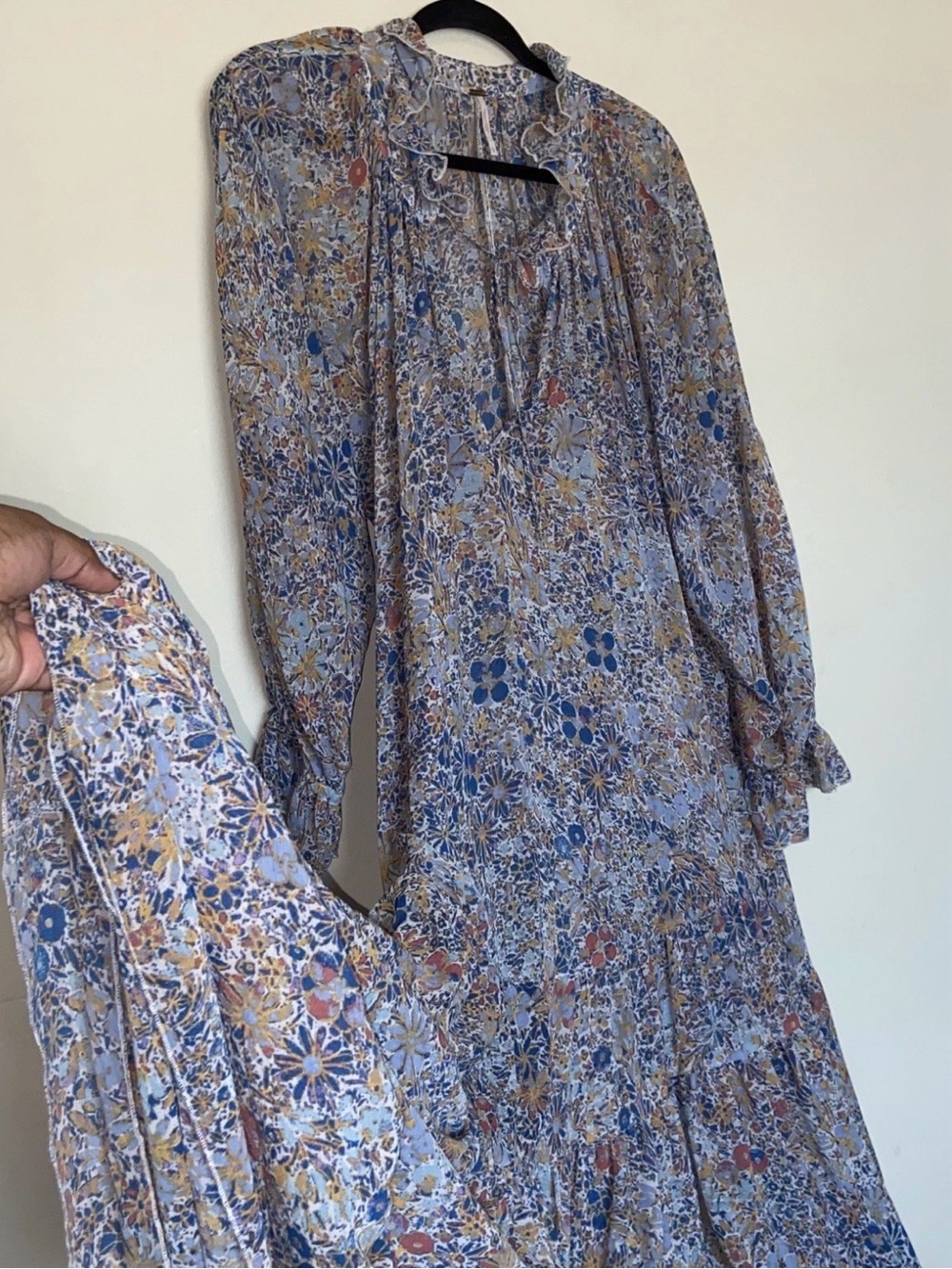 Free People Feeling Groovy Boho Maxi Dress Sz L Sheer Flowy Ruffle Beach Tiered - Picture 2 of 13
